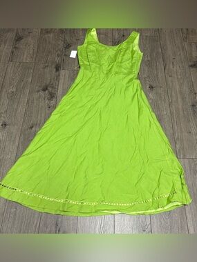 Bright green linen midi dress preppy